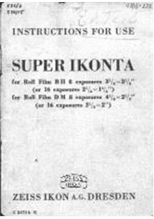 Zeiss Ikon Super Ikonta 1 manual. Camera Instructions.